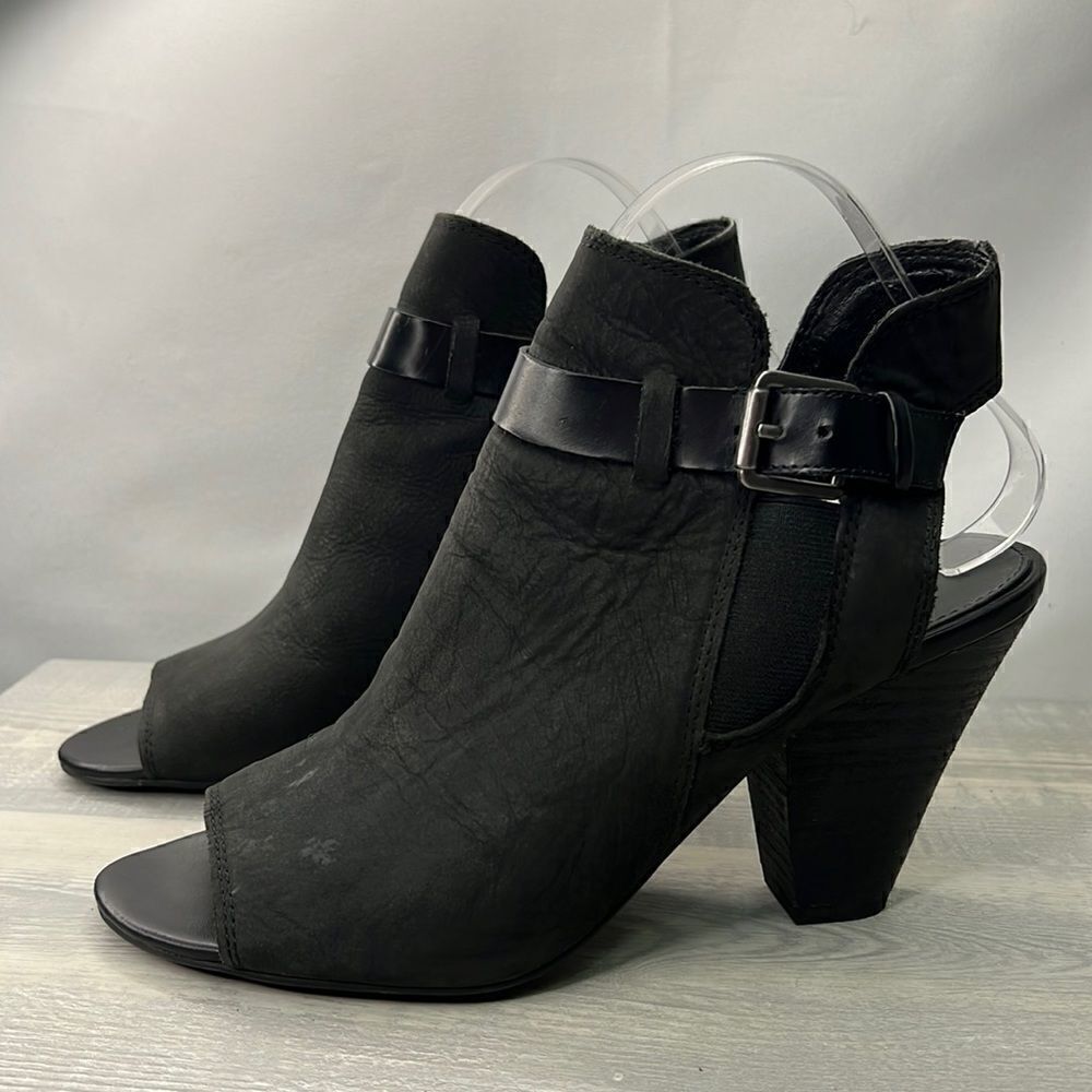 Franco Sarto Black Suede Open toe heeled booties size 9.5
